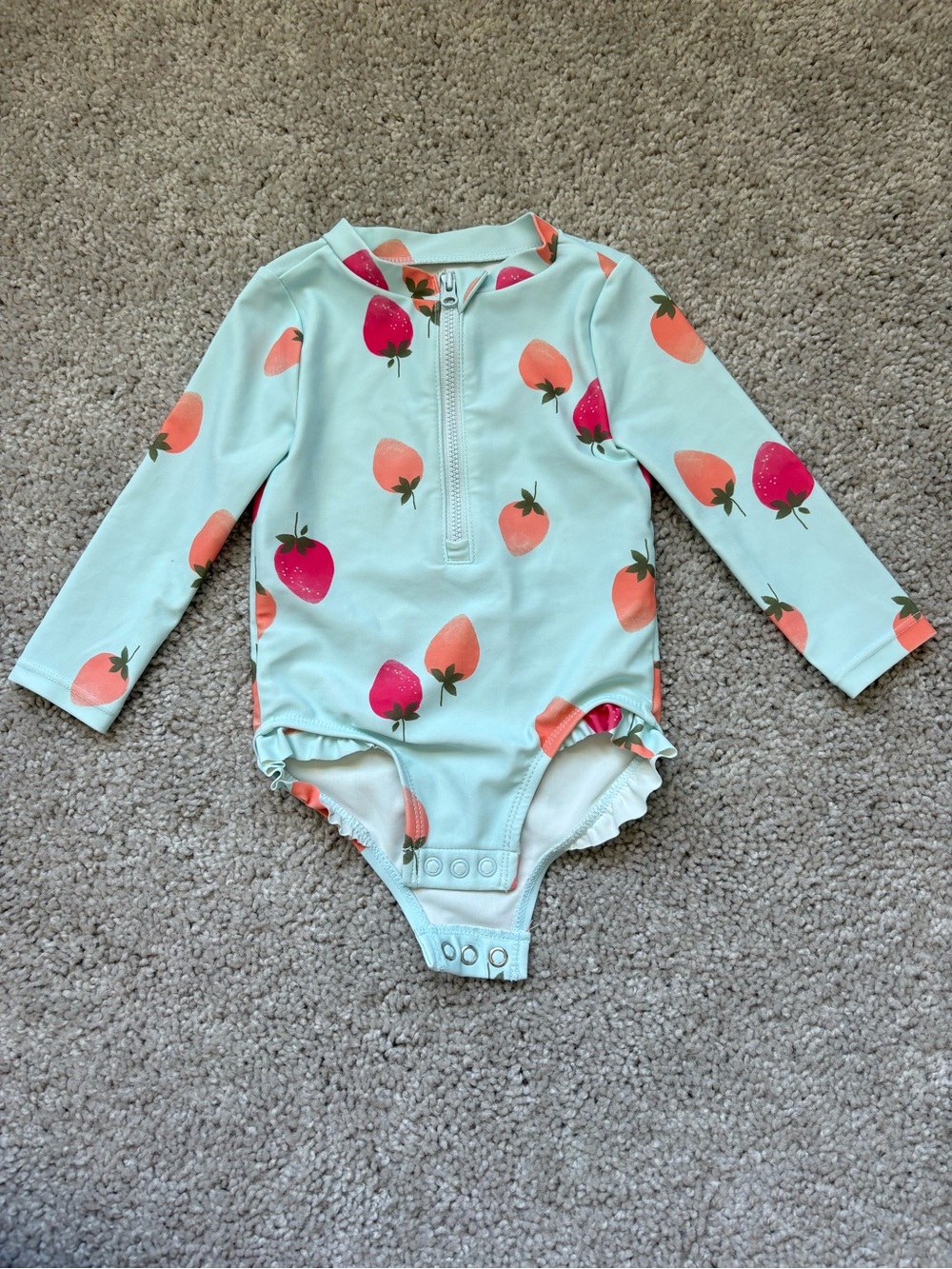 Carter's Mint Long-Sleeve One-Piece with Strawberry Print